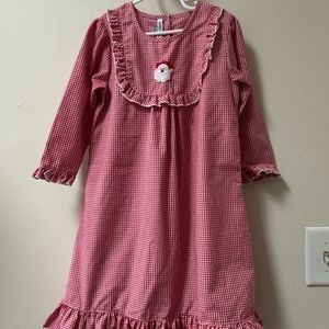 Holiday Nightgown Vintage Style with Ruffles and Embroidered Santa